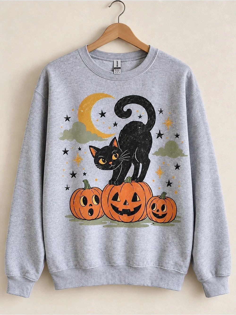Halloween Black Cat Sweatshirt 90s Vintage Spooky Season Crewneck